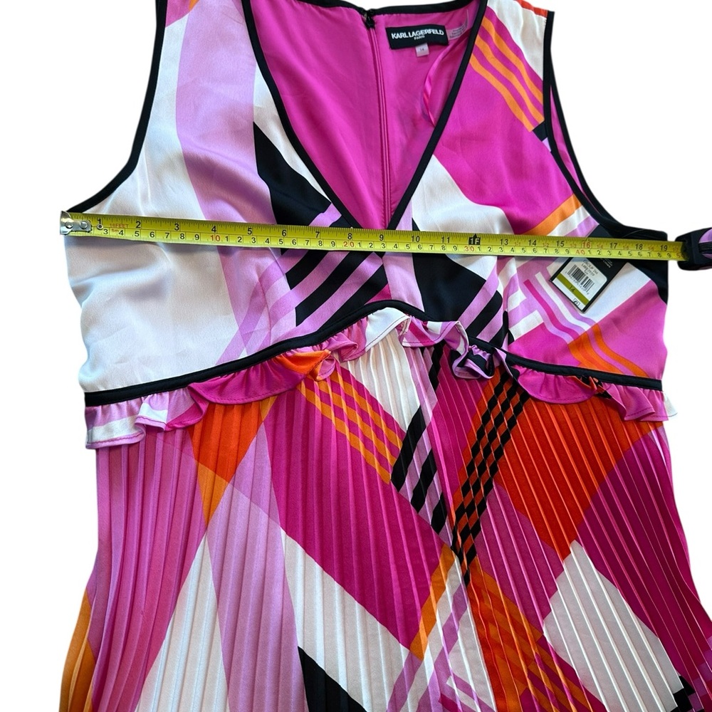 Karl Lagerfeld Paris Pleated Sleeveless Dress Pink Orange Geometric NWT 14 Bold - Picture 9 of 16
